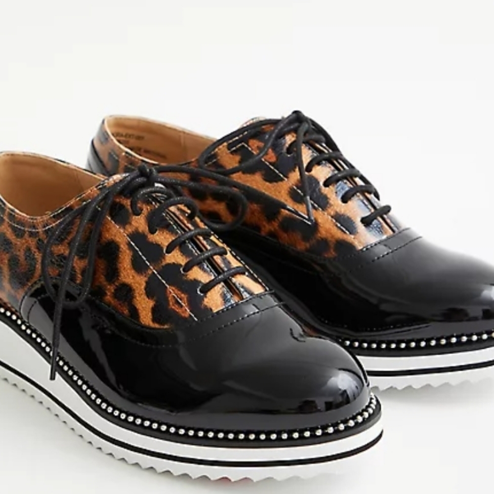 PLATFORM OXFORD - BLACK & LEOPARD FAUX LEATHER (Wide Width)